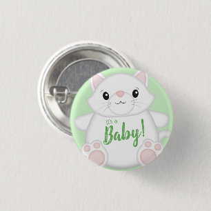 Cat Baby Shower Kitty Green 3 Cm Round Badge