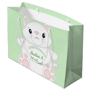 Cat Baby Shower Kitty Green Large Gift Bag