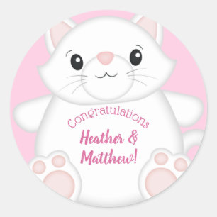 Cat Baby Shower Kitty Pink Classic Round Sticker