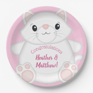 Cat Baby Shower Kitty Pink Paper Plate