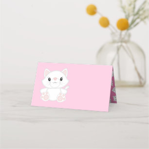 Cat Baby Shower Kitty Pink Place Card