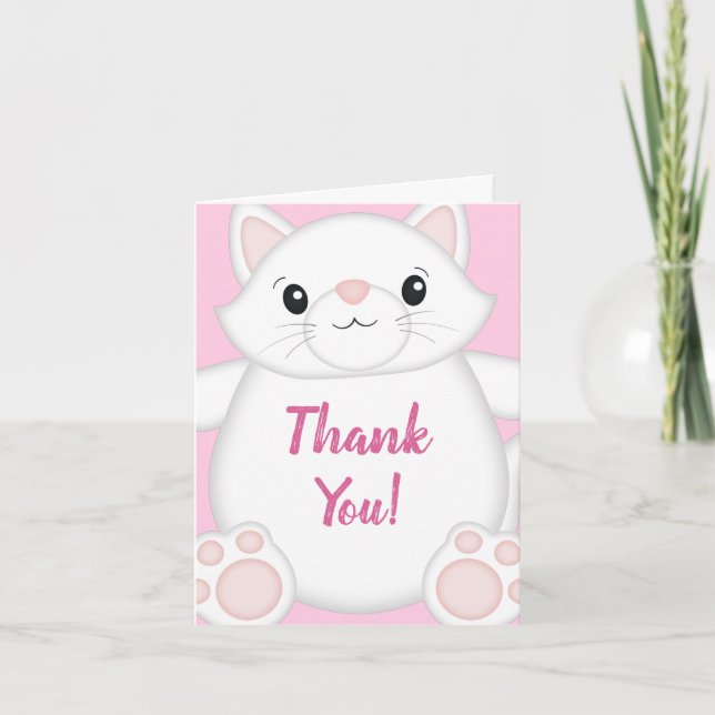 Cat Baby Shower Kitty Pink Thank You Card (Front)