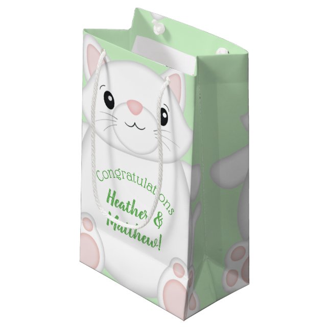 Cat Baby Shower Kitty Small Gift Bag (Front Angled)