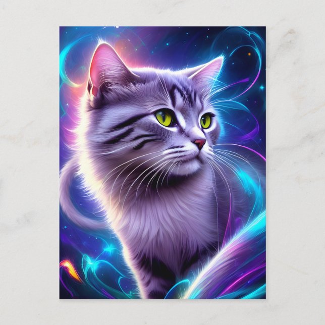 Cat , background in low neon colors postcard (Front)