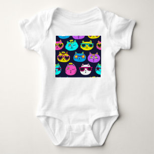 Cat badges, pop art textile baby bodysuit