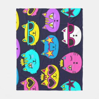 Cat badges, pop art textile fleece blanket