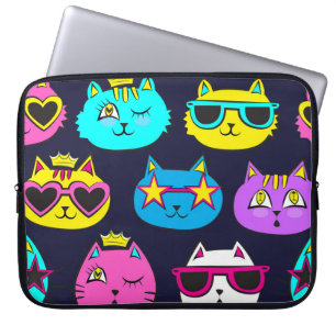 Cat badges, pop art textile laptop sleeve