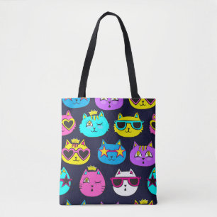 Cat badges, pop art textile tote bag