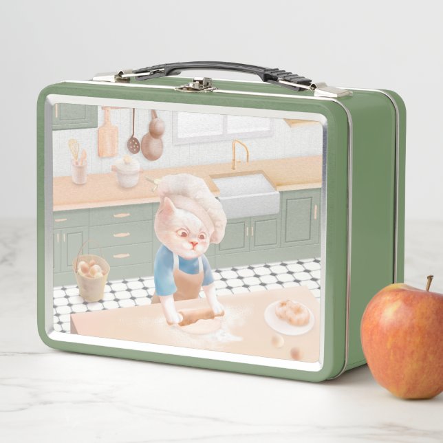 Cat Baker Baby – Cosy Morning Kneading Metal Lunch Box (In Situ)