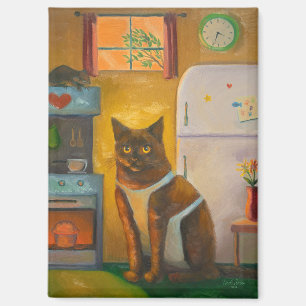 Cat Baking Muffin in Cottage Kitchen Magnet
