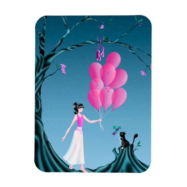 Cat & Ballerina at Midnight Tree Magnet (Vertical)