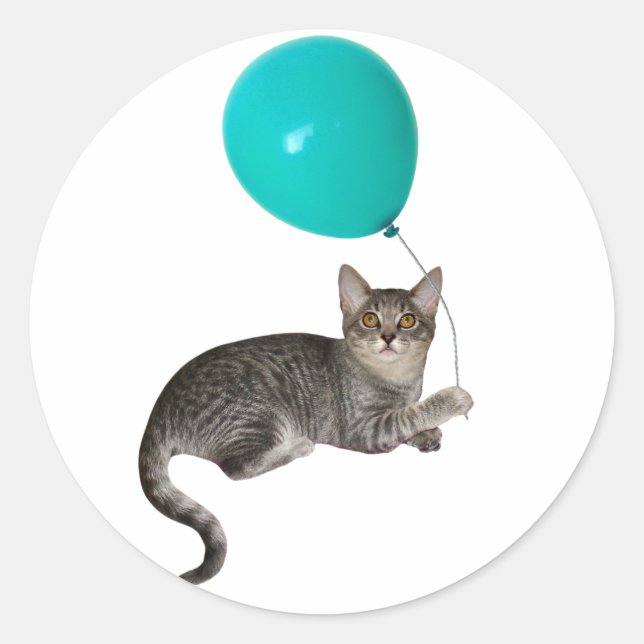 Cat Balloon Classic Round Sticker (Front)