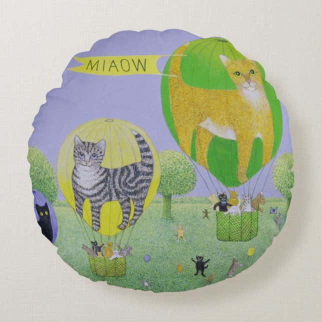 Cat Balloon Race Round Cushion (Front)