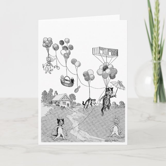 Cat Balloon Trip, Louis Wain Card (Front)