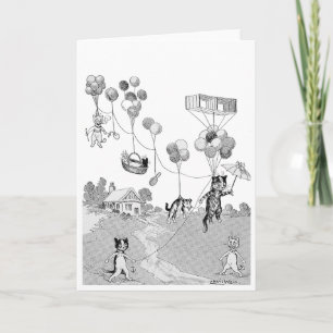Cat Balloon Trip, Louis Wain Card