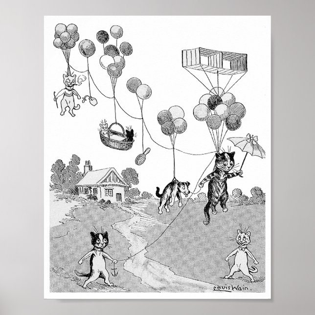 Cat Balloon Trip, Louis Wain Poster (Front)