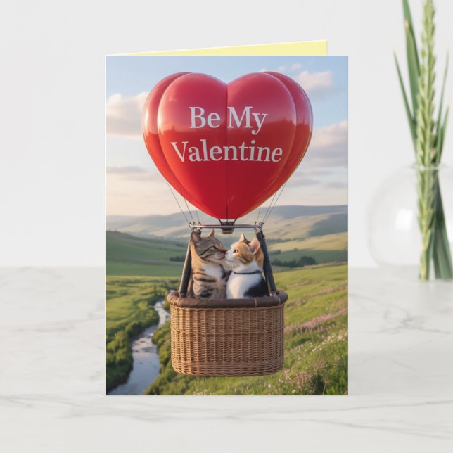 Cat Balloon Valentine's Day Card (Front)