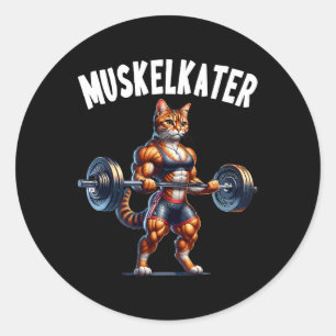 Cat Barbell Design For Bodybuilders Bodybuilding  Classic Round Sticker