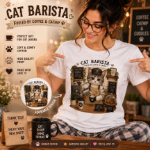 Cat Barista Coffee Lover Cute Cafe Cat T-Shirt | F