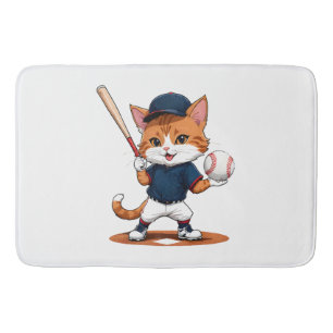 Cat baseball player bath mat