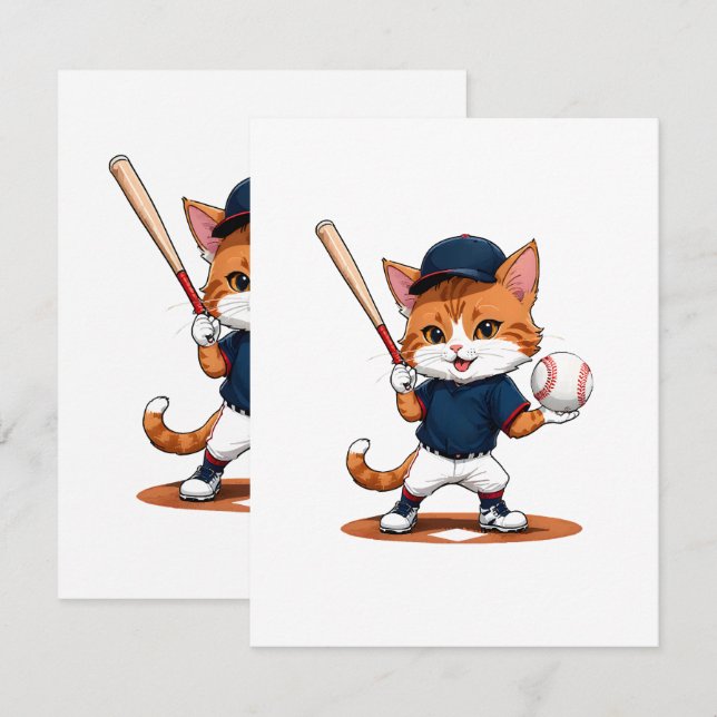 Cat baseball player enclosure card (Front/Back)