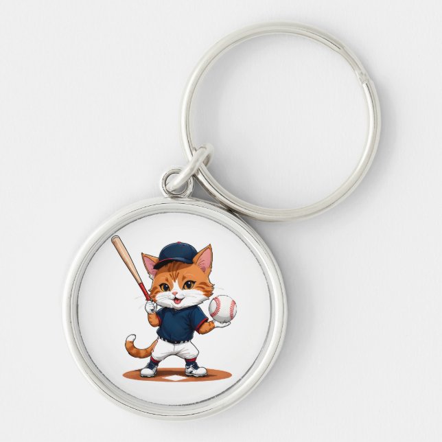 Cat baseball player key ring (Front)