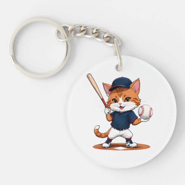 Cat baseball player key ring (Front)