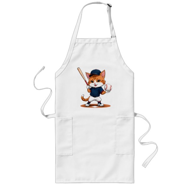 Cat baseball player long apron (Front)