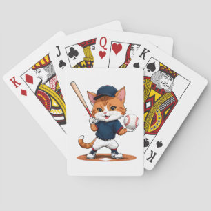 Cat baseball player playing cards
