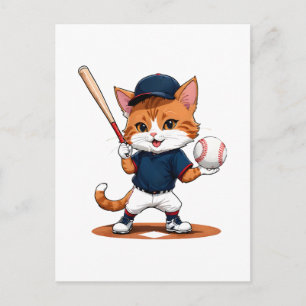 Cat baseball player postcard