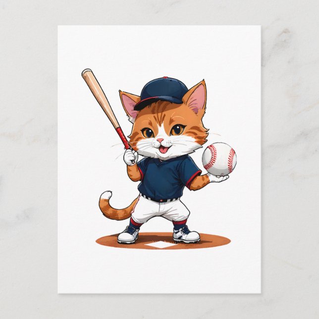 Cat baseball player postcard (Front)