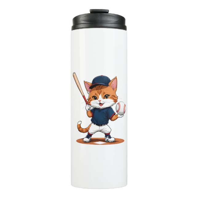 Cat baseball player thermal tumbler (Front)