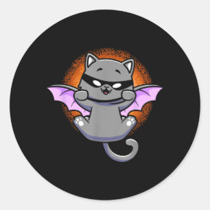 Cat Bat Funny Black Cat With Bat Wing Kitten Classic Round Sticker