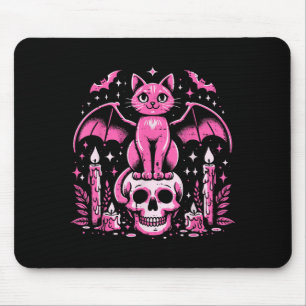 Cat Bat On Skull Halloween Costume Goth Women Girl Mouse Pad