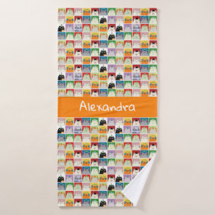 Cat Bath Towel Custom Name Colourful Cute
