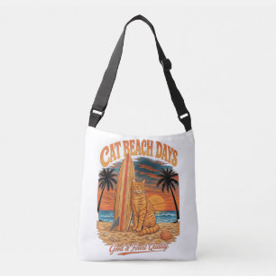 Cat Beach Days Retro Surfing Orange Tabby Crossbody Bag