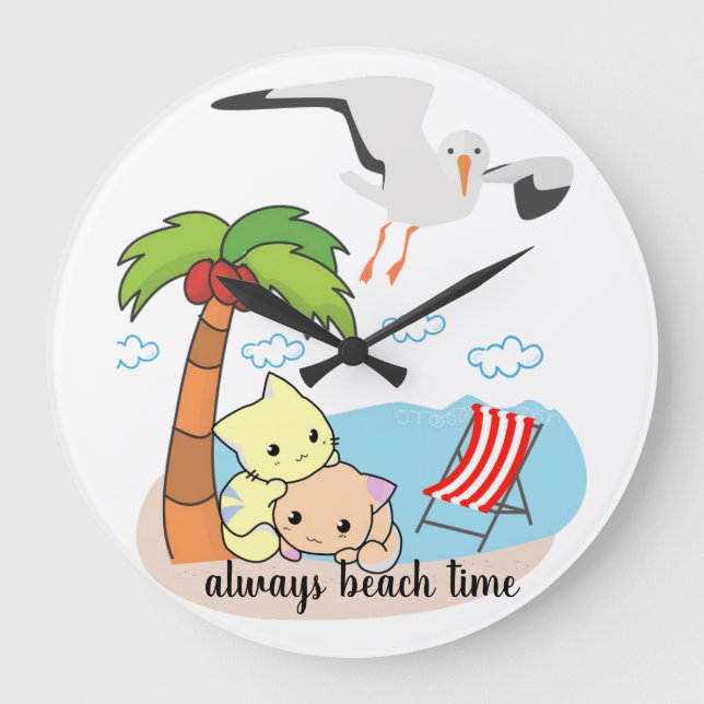 Cat Beach Seagull  Meow Clock (Front)