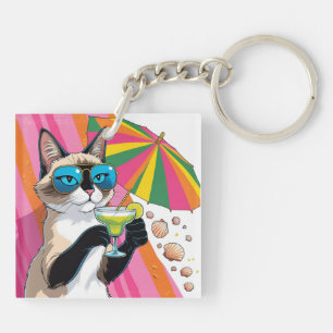 Cat Beach themed for Siamese Cat lovers Key Ring