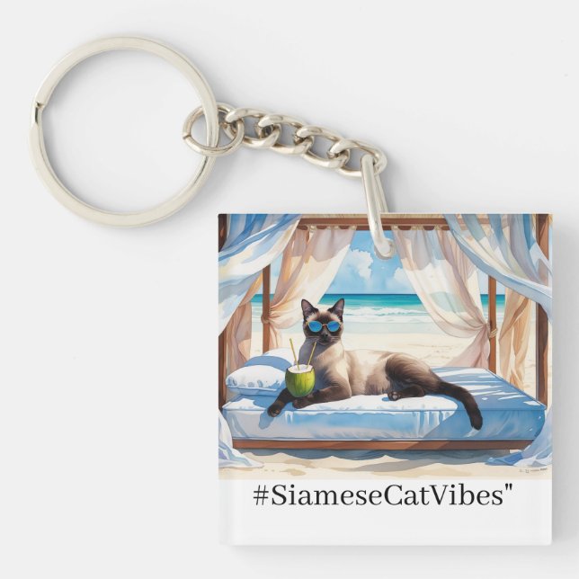 Cat Beach themed for Siamese Cat lovers  Key Ring (Front)