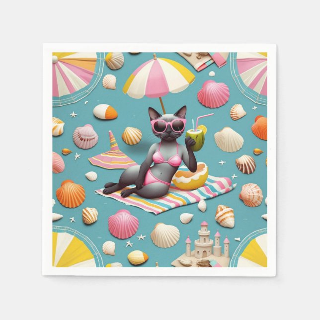 Cat Beach themed for Siamese Cat lovers Napkin (Front)