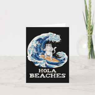 Cat Beaches Funny Japanese Hola Cat Surfing  Card
