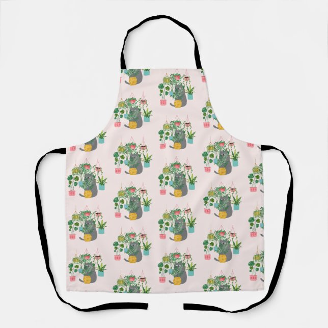 Cat Between Plants Funny Apron (Front)