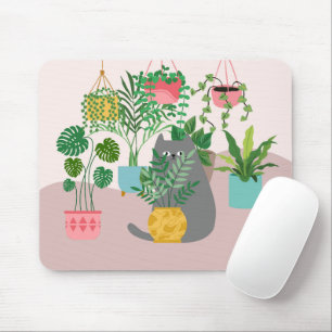 Cat Between Plants Funny Mouse Pad