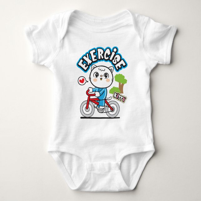 Cat bicycle  baby bodysuit (Front)