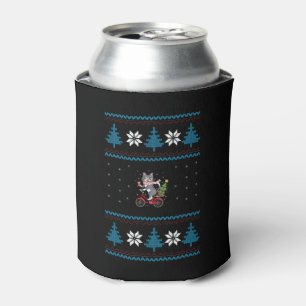 Cat Bicycle Ugly Christmas Can Cooler