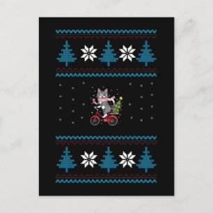 Cat Bicycle Ugly Christmas Postcard