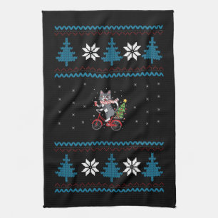 Cat Bicycle Ugly Christmas Tea Towel