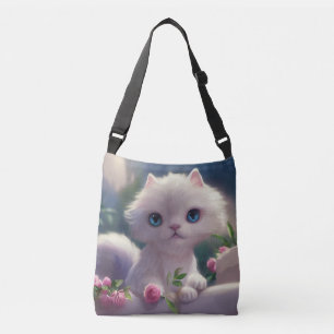 CAT BIG EYED WHITE KITTEN TOTE PURSE TOTES