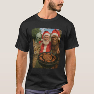 Cat Bigfoot Alien Santa Braai BBQ Christmas Selfie T-Shirt