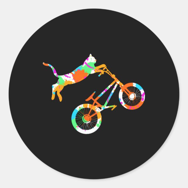 Cat Bike Kitten Riding Bmx Bicycle Stunt Biker Rid Classic Round Sticker (Front)